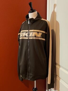 Skin Industries Men’s Vintage Brown Full Zip Moto Stripe Y2K Track Jacket